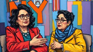 Lina Khan reviewing legal documents Lina Khan intently reading a document, with a stack of municipal law books beside her.