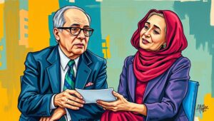 Khan and Mamdani examining a report Lina Khan and Zohran Mamdani looking at the same document, pointing at a specific section.