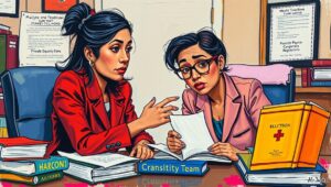 Lina Khan making a key point Lina Khan speaking emphatically with her hands, with Zohran Mamdani listening intently.