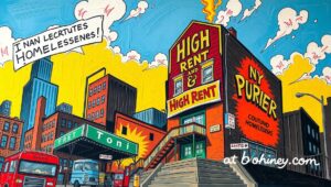 A symbolic split image: one side shows Eric Adams shaking hands with a developer, the other shows Mamdani speaking with a group of tenants facing eviction.