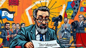 A diverse crowd in a New York public space, with signs referencing global issues, listening to a speaker.