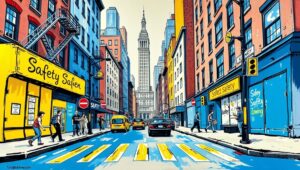 A conceptual graphic showing a 'Daylighting' sign at an intersection, with arrows illustrating improved sightlines, opposed by a 'Parking' icon with a red 'X'.